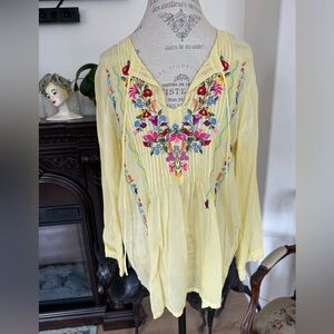 Johnny Was Tunic Top Yellow with Embroidery size Small